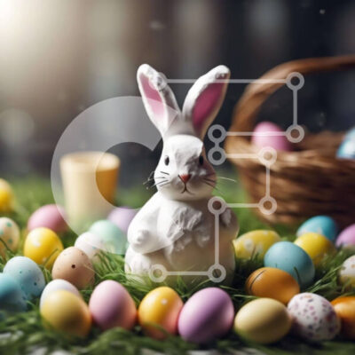 Intra Συλλεκτικό Ξύλινο Παζλ Plywood  4mm - Λευκό λαγουδάκι και Πασχαλινά αυγά στη χλόη Σε Ξύλινο Κουτί - Διαστάσεις Puzzle: 10x10 cm – 25 κομμάτια - Image 1