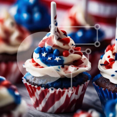 Intra Συλλεκτικό Ξύλινο Παζλ Plywood  4mm - Πατριωτικά Cupcakes για τη γιορτή της 4ης Ιουλίου Σε Ξύλινο Κουτί - Διαστάσεις Puzzle: 10x10 cm – 25 κομμάτια - Image 1