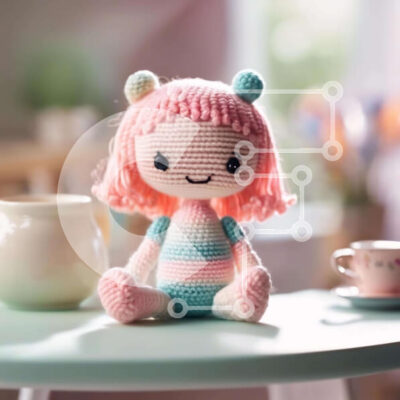 Intra Συλλεκτικό Ξύλινο Παζλ Plywood 4mm - Κροσέ κούκλα με ροζ μαλλιά στο τραπέζι Σε Ξύλινο Κουτί - Διαστάσεις: 10x10 cm – 25 κομμάτια - Image 1