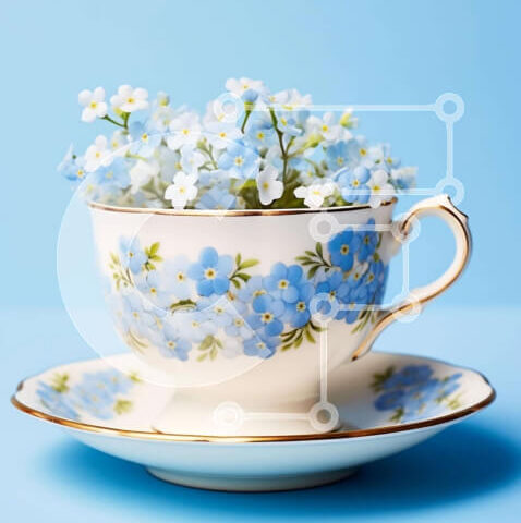 Intra Συλλεκτικό Ξύλινο Παζλ Plywood 4mm - Φλιτζάνι τσαγιού και πιατάκι με μπλε λουλούδια Forget-Me-Not Σε Ξύλινο Κουτί - Διαστάσεις: 10x10 cm – 25 κομμάτια - Image 1