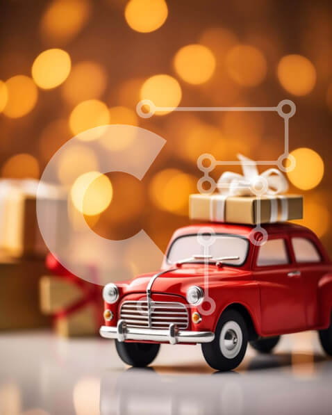 Intra Συλλεκτικό Ξύλινο Παζλ Plywood  4mm - Κόκκινο παιχνίδι αυτοκίνητο διακοσμημένο για τα Χριστούγεννα με κουτιά δώρων Σε Ξύλινο Κουτί - Διαστάσεις: 10x10 cm – 25 κομμάτια