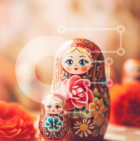 Intra Συλλεκτικό Ξύλινο Παζλ Plywood  4mm - Ρωσικές κούκλες φωλιάσματος στο τραπέζι με λουλούδια Σε Ξύλινο Κουτί - Διαστάσεις: 10x10 cm – 25 κομμάτια - Image 1