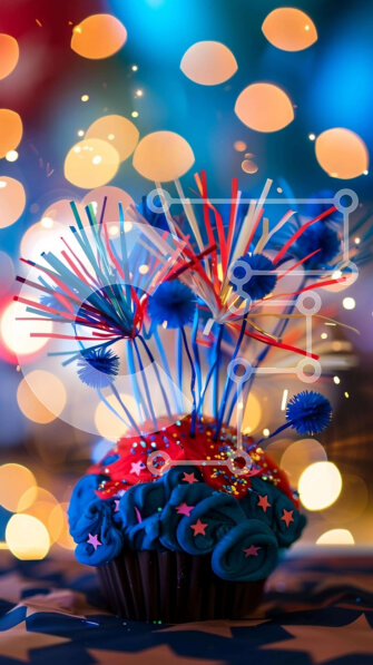 Intra Συλλεκτικό Ξύλινο Παζλ Plywood  4mm - Εορταστικό Cupcake με Κόκκινα, Λευκά και Μπλε βεγγαλικά Σε Ξύλινο Κουτί - Διαστάσεις: 10x10 cm – 25 κομμάτια