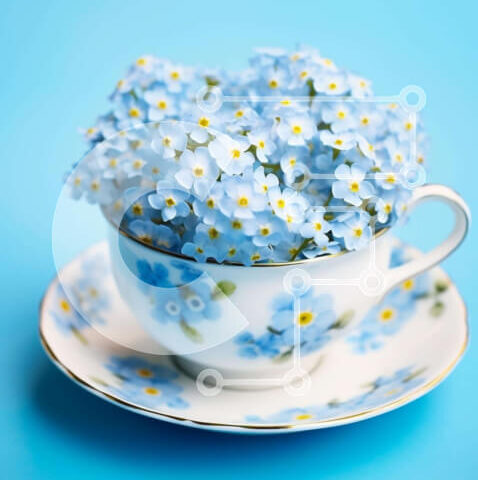 Intra Συλλεκτικό Ξύλινο Παζλ Plywood 4mm - Λευκό φλιτζάνι τσαγιού και πιατάκι με μπλε λουλούδια Σε Ξύλινο Κουτί - Διαστάσεις: 10x10 cm – 25 κομμάτια - Image 1