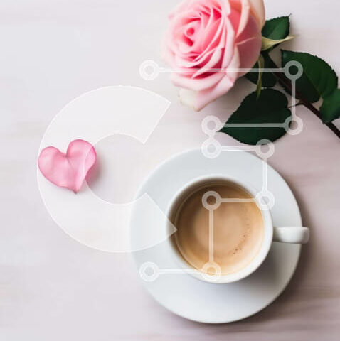 Intra Συλλεκτικό Ξύλινο Παζλ Plywood 4mm - Φλιτζάνι καφέ με ροδοπέταλα και λουλούδι σε σχήμα καρδιάς Σε Ξύλινο Κουτί - Διαστάσεις Puzzle: 10x10 cm – 25 κομμάτια - Image 1