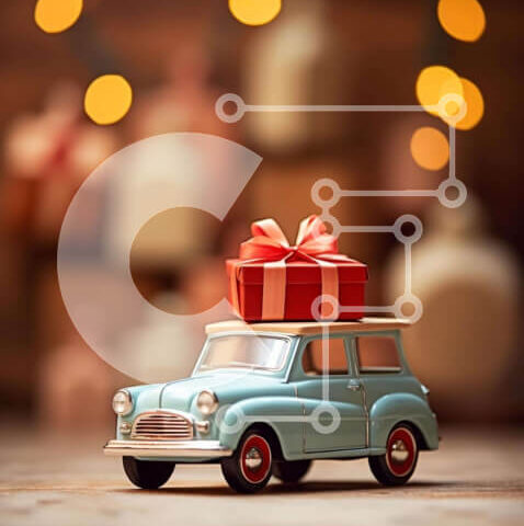 Intra Συλλεκτικό Ξύλινο Παζλ Plywood  4mm - Μπλε αυτοκίνητο παιχνίδι με ανοιχτό κουτί δώρου και φώτα Σε Ξύλινο Κουτί - Διαστάσεις Puzzle: 10x10 cm – 25 κομμάτια - Image 1