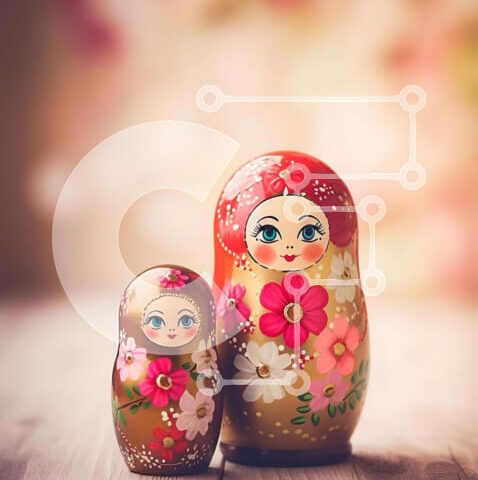 Intra Συλλεκτικό Ξύλινο Παζλ Plywood 4mm - Πολύχρωμες ρωσικές κούκλες φωλιάσματος σε ξύλινο τραπέζι Σε Ξύλινο Κουτί - Διαστάσεις: 10x10 cm – 25 κομμάτια - Image 1