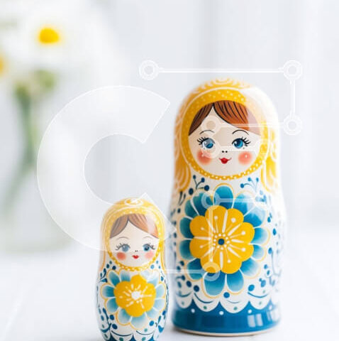 Intra Συλλεκτικό Ξύλινο Παζλ Plywood  4mm - Χειροποίητες Ρωσικές κούκλες φωλιάσματος σε ξύλινο τραπέζι με λουλούδια Σε Ξύλινο Κουτί - Διαστάσεις: 10x10 cm – 25 κομμάτια - Image 1