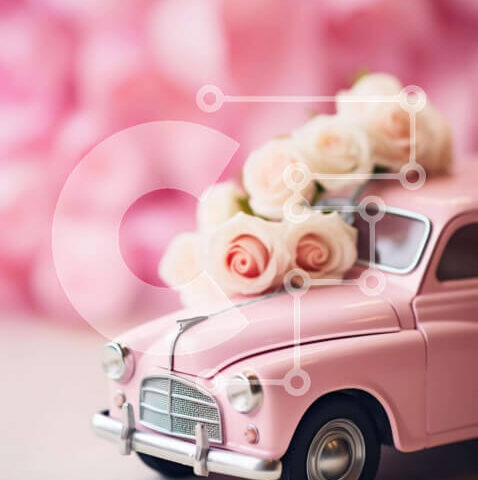 Intra Συλλεκτικό Ξύλινο Παζλ Plywood  4mm - Vintage ροζ παιχνίδι αυτοκίνητο με τριαντάφυλλα Σε Ξύλινο Κουτί - Διαστάσεις Puzzle: 10x10 cm – 25 κομμάτια - Image 1