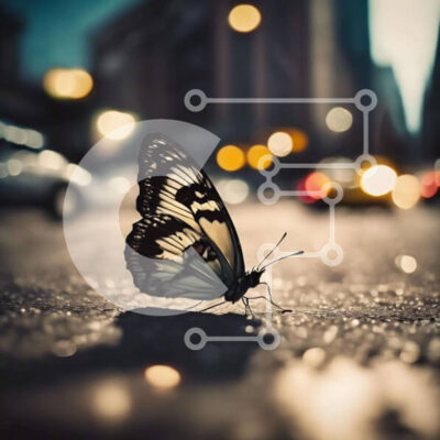 Intra Συλλεκτικό Ξύλινο Παζλ Plywood  4mm - Ασπρόμαυρη πεταλούδα τη νύχτα με αυτοκίνητα Σε Ξύλινο Κουτί - Διαστάσεις: 10x10 cm – 25 κομμάτια - Image 1