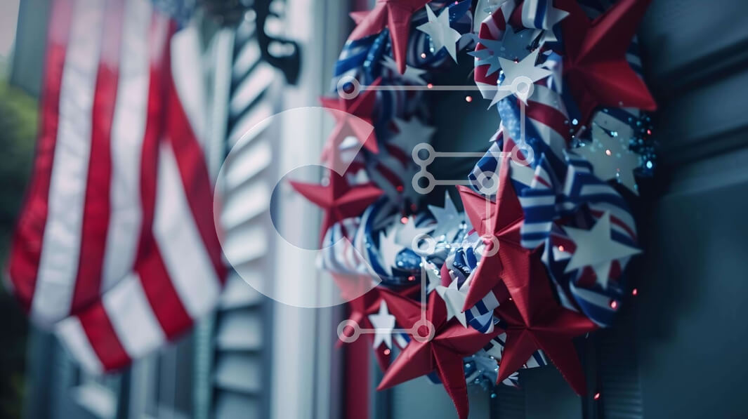 Intra Συλλεκτικό Ξύλινο Παζλ Plywood  4mm - Πατριωτικό στεφάνι στην πόρτα του αμερικανικού σπιτιού Σε Ξύλινο Κουτί - Διαστάσεις: 10x10 cm – 25 κομμάτια