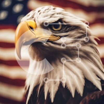 Intra Συλλεκτικό Ξύλινο Παζλ Plywood  4mm - Φαλακρός αετός μπροστά από την αμερικανική σημαία Σε Ξύλινο Κουτί - Διαστάσεις: 10x10 cm – 25 κομμάτια - Image 1