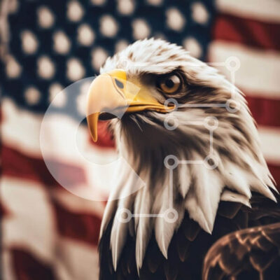 Intra Συλλεκτικό Ξύλινο Παζλ Plywood 4mm - Μεγαλοπρεπής αετός με αμερικανική σημαία Σε Ξύλινο Κουτί - Διαστάσεις: 10x10 cm – 25 κομμάτια - Image 1