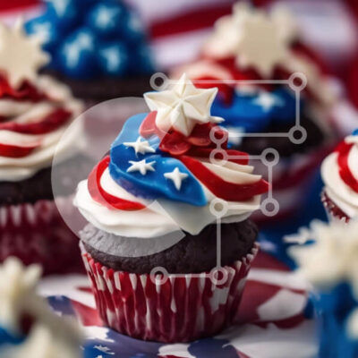 Intra Συλλεκτικό Ξύλινο Παζλ Plywood  4mm - Πατριωτικά Cupcakes για τη γιορτή της 4ης Ιουλίου Σε Ξύλινο Κουτί - Διαστάσεις: 10x10 cm – 25 κομμάτια - Image 1