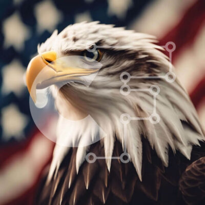 Intra Συλλεκτικό Ξύλινο Παζλ Plywood  4mm - Φαλακρός αετός σκαρφαλωμένος στην αμερικανική σημαία Σε Ξύλινο Κουτί - Διαστάσεις: 10x10 cm – 25 κομμάτια - Image 1