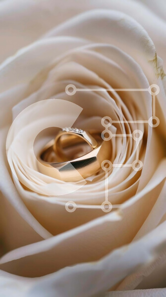 Intra Συλλεκτικό Ξύλινο Παζλ Plywood  4mm - Κομψές χρυσές βέρες σε λευκό τριαντάφυλλο Σε Ξύλινο Κουτί - Διαστάσεις Puzzle: 10x10 cm – 25 κομμάτια