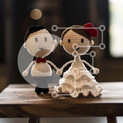 Intra Συλλεκτικό Ξύλινο Παζλ Plywood 4mm - Κροσέ κούκλες γάμου Σε Ξύλινο Κουτί - Διαστάσεις Puzzle: 10x10 cm – 25 κομμάτια - Image 1