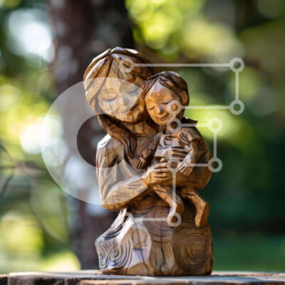 Intra Συλλεκτικό Ξύλινο Παζλ Plywood  4mm - Ξύλινο άγαλμα της ηλικιωμένης γυναίκας και του μικρού παιδιού Σε Ξύλινο Κουτί - Διαστάσεις Puzzle: 10x10 cm – 25 κομμάτια - Image 1
