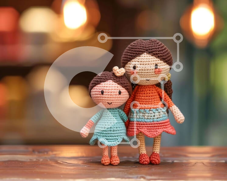 Intra Συλλεκτικό Ξύλινο Παζλ Plywood  4mm - Καλλιτεχνική επίδειξη κουκλών με κροσέ μητέρα και κόρη Σε Ξύλινο Κουτί - Διαστάσεις Puzzle: 10x10 cm – 25 κομμάτια