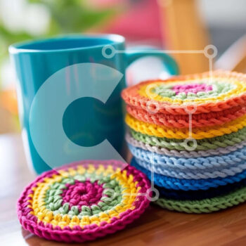 Intra Συλλεκτικό Ξύλινο Παζλ Plywood  4mm - Πολύχρωμα σουβέρ με κροσέ με μπλε κύπελλο Σε Ξύλινο Κουτί - Διαστάσεις Puzzle: 10x10 cm – 25 κομμάτια - Image 1