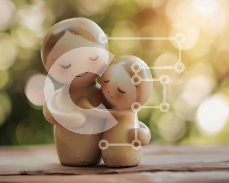 Intra Συλλεκτικό Ξύλινο Παζλ Plywood  4mm - Συγκινητικά ειδώλια που αγκαλιάζονται σε ξύλινο τραπέζι Σε Ξύλινο Κουτί - Διαστάσεις Puzzle: 10x10 cm – 25 κομμάτια