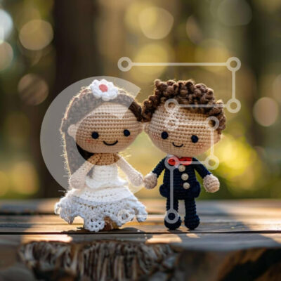 Intra Συλλεκτικό Ξύλινο Παζλ Plywood  4mm - Κροσέ κούκλες νύφης και γαμπρού Σε Ξύλινο Κουτί - Διαστάσεις Puzzle: 10x10 cm – 25 κομμάτια - Image 1