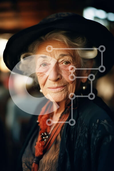 Intra Συλλεκτικό Ξύλινο Παζλ Plywood  4mm - Ηλικιωμένη γυναίκα με μαύρο καπέλο Σε Ξύλινο Κουτί - Διαστάσεις Puzzle: 10x10 cm – 25 κομμάτια