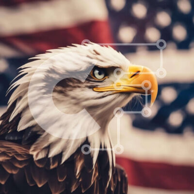 Intra Συλλεκτικό Ξύλινο Παζλ Plywood  4mm - Κοντινό πλάνο του αετού μπροστά από την αμερικανική σημαία Σε Ξύλινο Κουτί - Διαστάσεις: 10x10 cm – 25 κομμάτια - Image 1