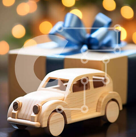 Intra Συλλεκτικό Ξύλινο Παζλ Plywood  4mm - Ξύλινο αυτοκίνητο παιχνιδιών και ανοιχτό μπλε κουτί δώρου Σε Ξύλινο Κουτί - Διαστάσεις: 10x10 cm – 25 κομμάτια - Image 1