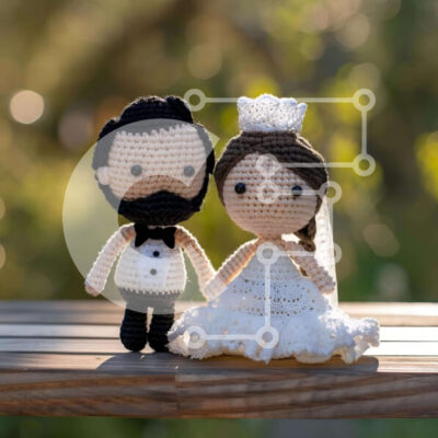 Intra Συλλεκτικό Ξύλινο Παζλ Plywood  4mm - Κροσέ νύφη και γαμπρός σε ξύλινο πάγκο Σε Ξύλινο Κουτί - Διαστάσεις Puzzle: 10x10 cm – 25 κομμάτια - Image 1