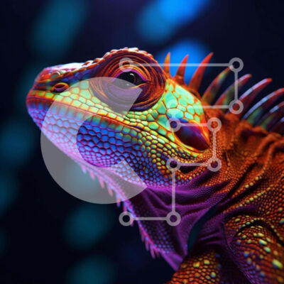 Intra Συλλεκτικό Ξύλινο Παζλ Plywood  4mm - Πολύχρωμο ιγκουάνα σε σκούρο φόντο Σε Ξύλινο Κουτί - Διαστάσεις: 10x10 cm – 25 κομμάτια - Image 1