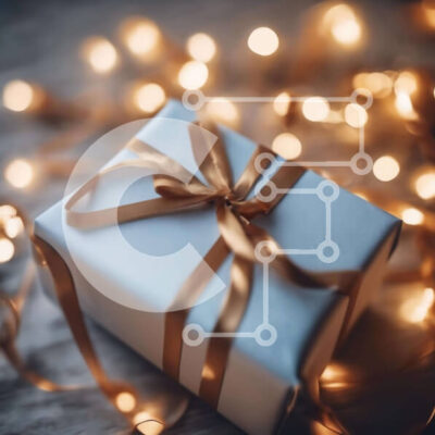 Intra Συλλεκτικό Ξύλινο Παζλ Plywood 4mm - Χρυσό και λευκό χριστουγεννιάτικο κουτί δώρου με χρυσά φωτάκια Σε Ξύλινο Κουτί - Διαστάσεις: 10x10 cm – 25 κομμάτια - Image 1