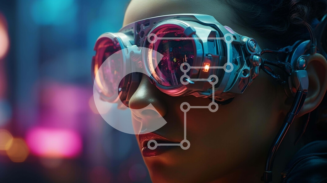 Intra Συλλεκτικό Ξύλινο Παζλ Plywood  4mm - Γυναίκα με φουτουριστικά γυαλιά σε αστικό περιβάλλον Σε Ξύλινο Κουτί - Διαστάσεις Puzzle: 10x10 cm – 25 κομμάτια