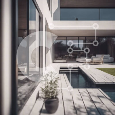 Intra Συλλεκτικό Ξύλινο Παζλ Plywood  4mm - Μοντέρνο σπίτι με μεγάλα παράθυρα και χώρο πισίνας Σε Ξύλινο Κουτί - Διαστάσεις Puzzle: 10x10 cm – 25 κομμάτια - Image 1