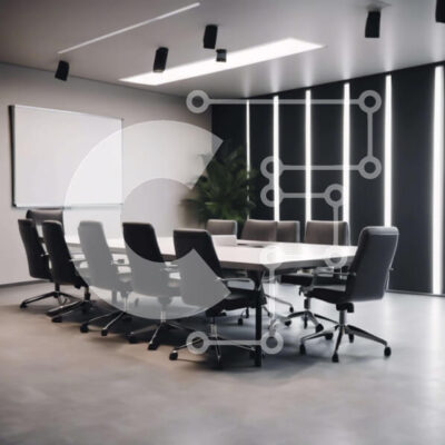 Intra Συλλεκτικό Ξύλινο Παζλ Plywood  4mm - Κενή αίθουσα συνεδριάσεων με μαύρο τραπέζι και λευκό πίνακα Σε Ξύλινο Κουτί - Διαστάσεις Puzzle: 10x10 cm – 25 κομμάτια - Image 1