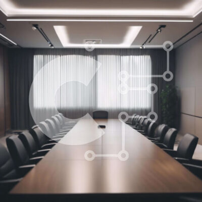 Intra Συλλεκτικό Ξύλινο Παζλ Plywood 4mm - Κενή αίθουσα συνεδριάσεων με μακρύ τραπέζι και μαύρες καρέκλες Σε Ξύλινο Κουτί - Διαστάσεις Puzzle: 10x10 cm – 25 κομμάτια - Image 1