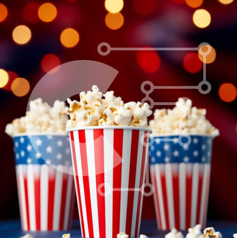 Intra Συλλεκτικό Ξύλινο Παζλ Plywood 4mm - Κύπελλα ποπ κορν με αμερικανική σημαία σε ένα πάρτι ή μια γιορτή Σε Ξύλινο Κουτί - Διαστάσεις: 10x10 cm – 25 κομμάτια - Image 1