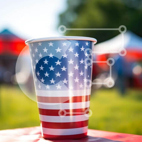 Intra Συλλεκτικό Ξύλινο Παζλ Plywood  4mm - Χάρτινο κύπελλο με θέμα την αμερικανική σημαία σε κόκκινο τραπεζομάντιλο Σε Ξύλινο Κουτί - Διαστάσεις: 10x10 cm – 25 κομμάτια - Image 1