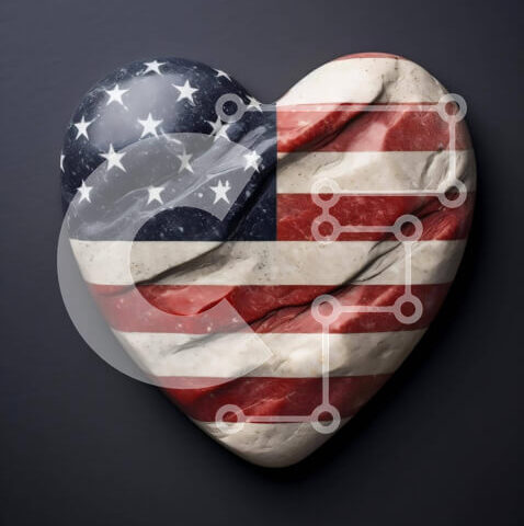 Intra Συλλεκτικό Ξύλινο Παζλ Plywood  4mm - Γλυπτό σε σχήμα καρδιάς αμερικανικής σημαίας σε σκούρο φόντο Σε Ξύλινο Κουτί - Διαστάσεις Puzzle: 10x10 cm – 25 κομμάτια - Image 1