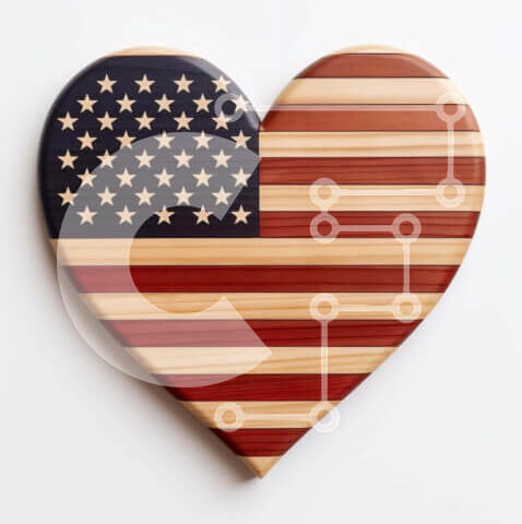 Intra Συλλεκτικό Ξύλινο Παζλ Plywood 4mm - Ξύλινη πλάκα σημαίας ΗΠΑ σε σχήμα καρδιάς για την ημέρα της ανεξαρτησίας Σε Ξύλινο Κουτί - Διαστάσεις: 10x10 cm – 25 κομμάτια - Image 1