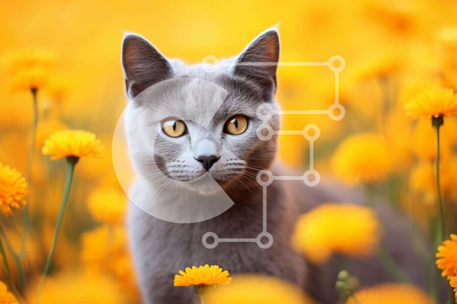 Intra Συλλεκτικό Ξύλινο Παζλ Plywood  4mm - Περίεργη γκρίζα γάτα με κίτρινα λουλούδια Σε Ξύλινο Κουτί - Διαστάσεις: 10x10 cm – 25 κομμάτια