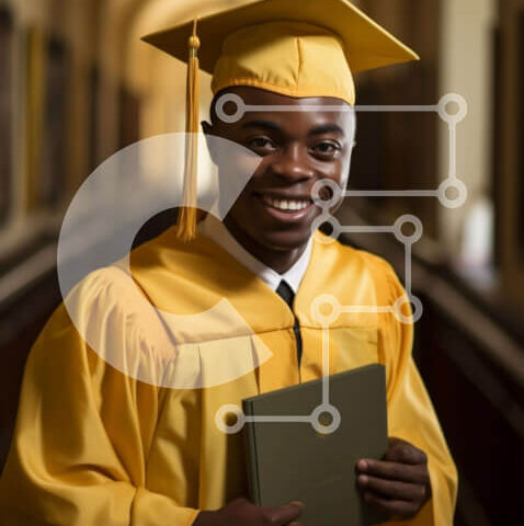 Intra Συλλεκτικό Ξύλινο Παζλ Plywood 4mm - Γιορτάζοντας την αποφοίτηση - Νεαρός άνδρας με κίτρινο φόρεμα αποφοίτησης και καπέλο Σε Ξύλινο Κουτί - Διαστάσεις Puzzle: 10x10 cm – 25 κομμάτια - Image 1