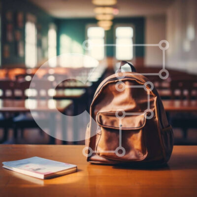 Intra Συλλεκτικό Ξύλινο Παζλ Plywood  4mm - Καφέ σακίδιο πλάτης και βιβλίο στην άδεια τάξη Σε Ξύλινο Κουτί - Διαστάσεις Puzzle: 10x10 cm – 25 κομμάτια - Image 1