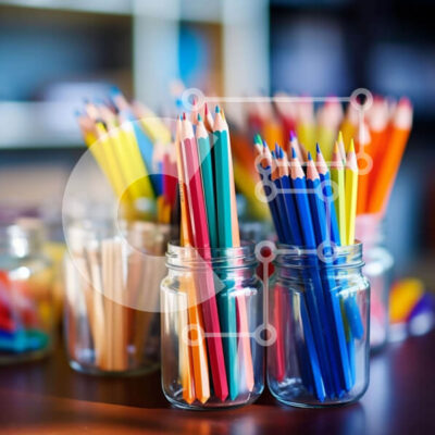 Intra Συλλεκτικό Ξύλινο Παζλ Plywood  4mm - Πολύχρωμα μολύβια και μαρκαδόροι σε γυάλινα βάζα Σε Ξύλινο Κουτί - Διαστάσεις: 10x10 cm – 25 κομμάτια - Image 1