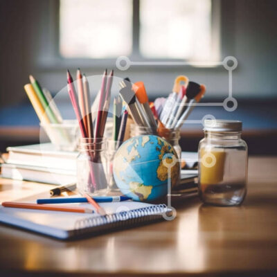 Intra Συλλεκτικό Ξύλινο Παζλ Plywood  4mm - Εκπαιδευτικό γραφείο με υδρόγειο και σχολικά είδη Σε Ξύλινο Κουτί - Διαστάσεις Puzzle: 10x10 cm – 25 κομμάτια - Image 1