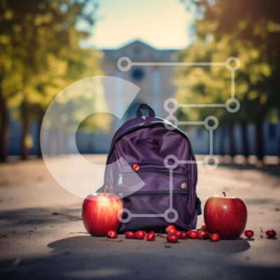 Intra Συλλεκτικό Ξύλινο Παζλ Plywood  4mm - Μωβ σακίδιο πλάτης με μήλα και σταφύλια Σε Ξύλινο Κουτί - Διαστάσεις: 10x10 cm – 25 κομμάτια - Image 1