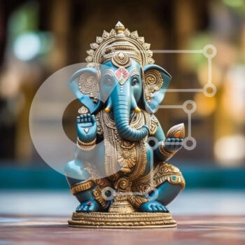 Intra Συλλεκτικό Ξύλινο Παζλ Plywood  4mm - Μπλε και χρυσό άγαλμα ελέφαντα που αντιπροσωπεύει τον Λόρδο Γκανέσα Σε Ξύλινο Κουτί - Διαστάσεις Puzzle: 10x10 cm – 25 κομμάτια - Image 1