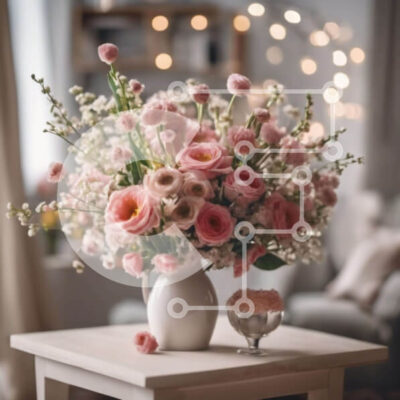 Intra Συλλεκτικό Ξύλινο Παζλ Plywood  4mm - Λευκό βάζο με ροζ και λευκά λουλούδια στο τραπέζι Σε Ξύλινο Κουτί - Διαστάσεις Puzzle: 10x10 cm – 25 κομμάτια - Image 1