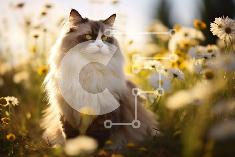 Intra Συλλεκτικό Ξύλινο Παζλ Plywood  4mm - Αφράτη γάτα στο χωράφι με τις μαργαρίτες Σε Ξύλινο Κουτί - Διαστάσεις: 10x10 cm – 25 κομμάτια