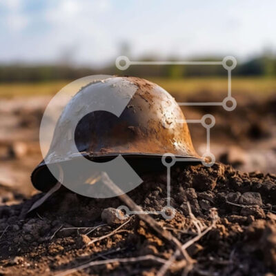 Intra Συλλεκτικό Ξύλινο Παζλ Plywood  4mm - Στρατιωτικό κράνος του Β' Παγκοσμίου Πολέμου στο πεδίο Σε Ξύλινο Κουτί - Διαστάσεις Puzzle: 10x10 cm – 25 κομμάτια - Image 1